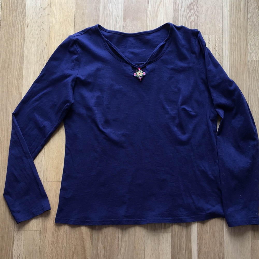 Long Sleeve V-Neck Blue Shirt